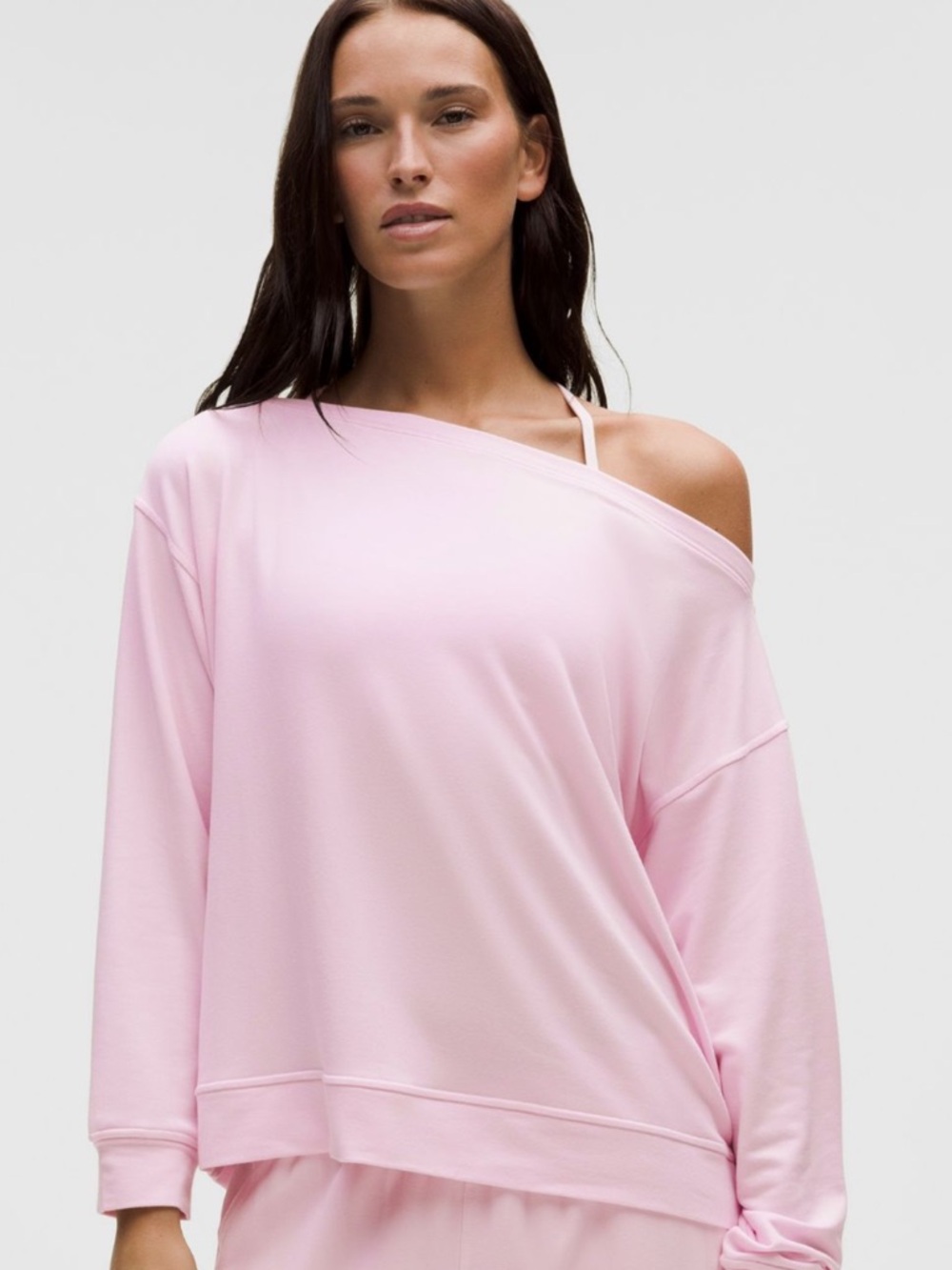 Lululemon Be Calm Boatmeck Shirt Light Pink Off-Shoulder Relaxed Shirt